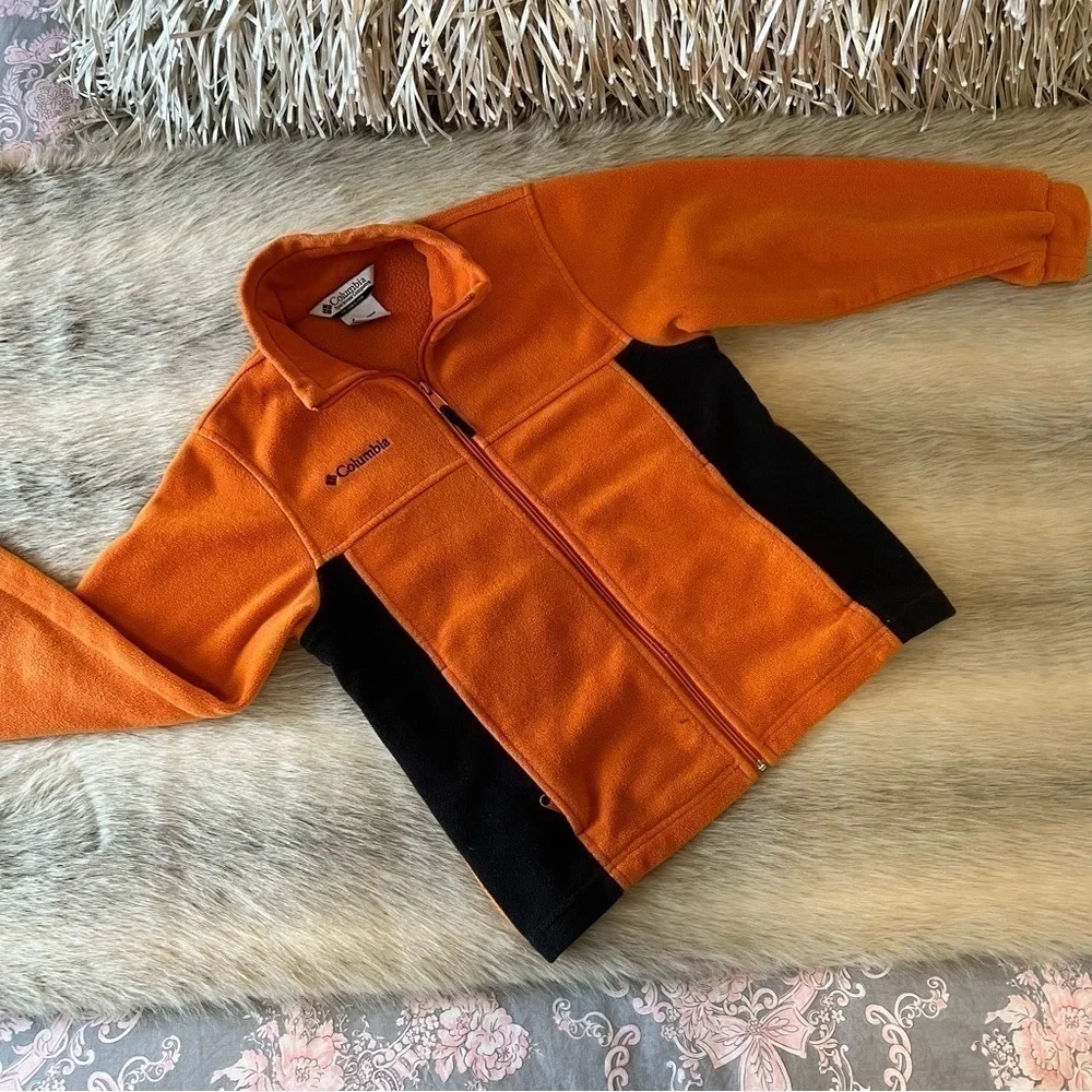 Vintage COLUMBIA Y2K Zip Up Fleece Orange Black (10-12 L Kids) XS Adult
